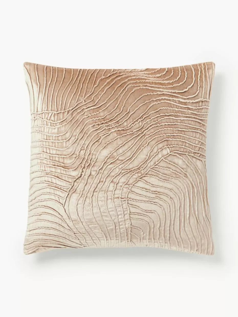 Dekokissen-Westwing Collection Samt-Kissenhülle Nisha mit Strukturmuster Beige