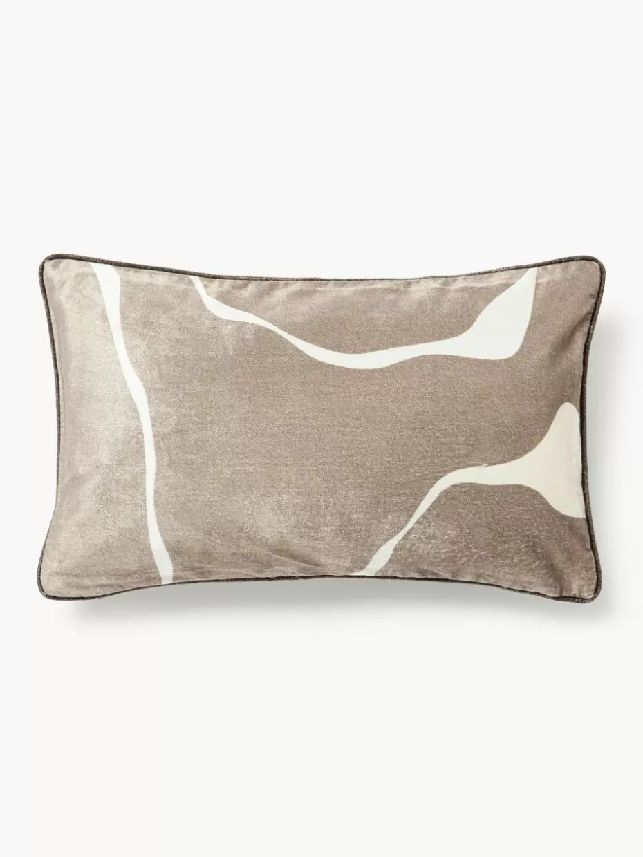 Dekokissen-Westwing Collection Samt-Kissenhülle Seraphina Taupe, Weiß