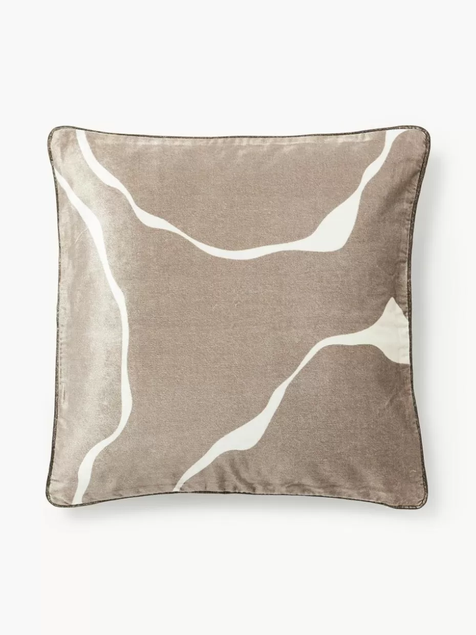 Dekokissen-Westwing Collection Samt-Kissenhülle Seraphina Taupe, Weiß