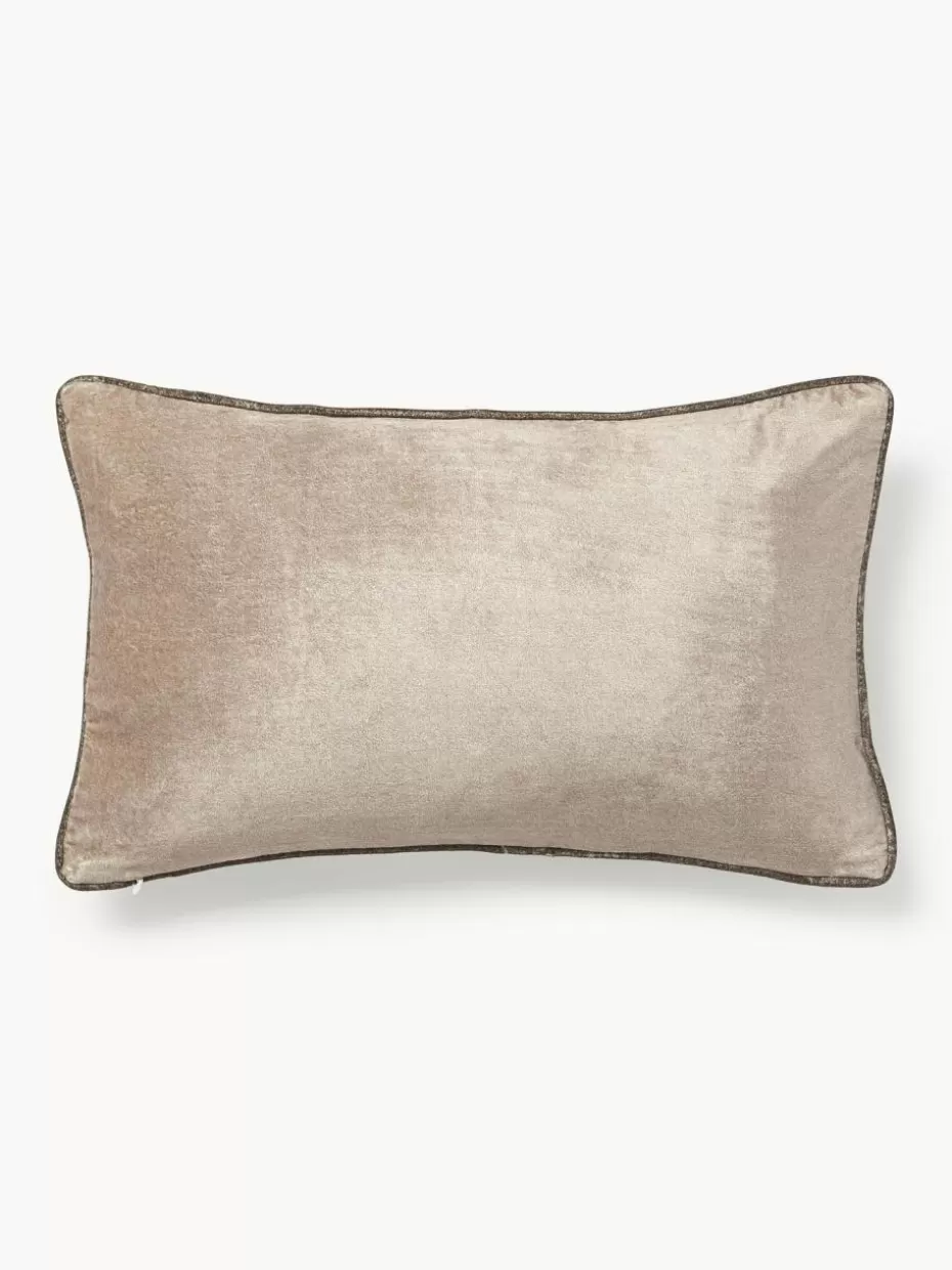 Dekokissen-Westwing Collection Samt-Kissenhülle Seraphina Taupe, Weiß