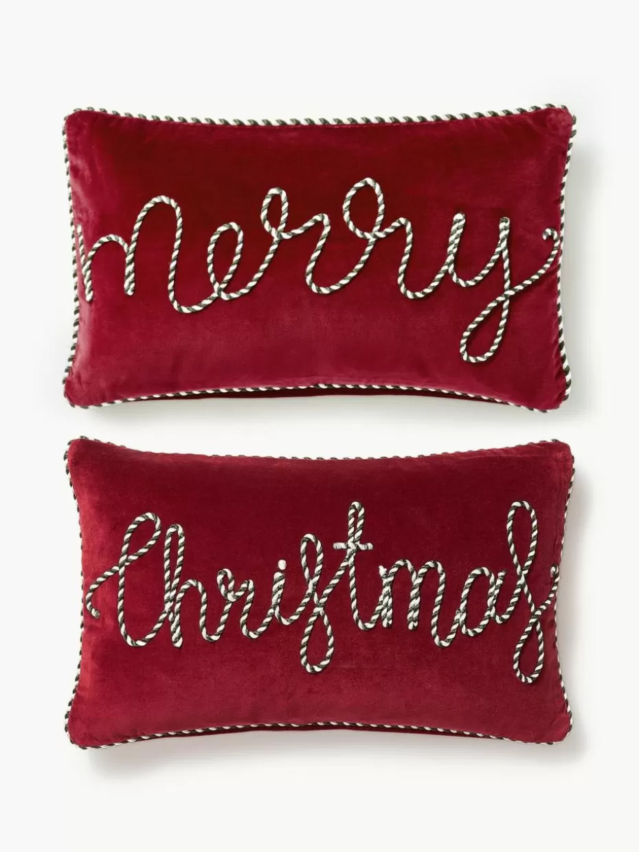 Weihnachtskissen | Festliche Eleganz-Westwing Collection Samt-Kissenhüllen Jolly, 2er-Set Rot