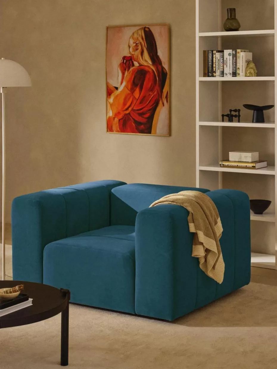 Sessel | Sofaserien-Westwing Collection Samt-Loungesessel Lena Samt Petrol