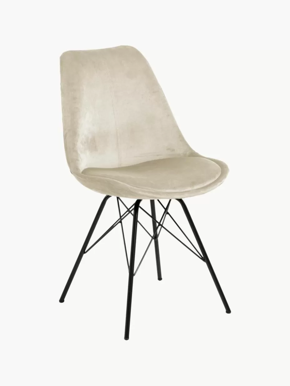 Stühle-Westwing Samt-Polsterstühle Eris, 2 Stück Samt Beige, Schwarz matt