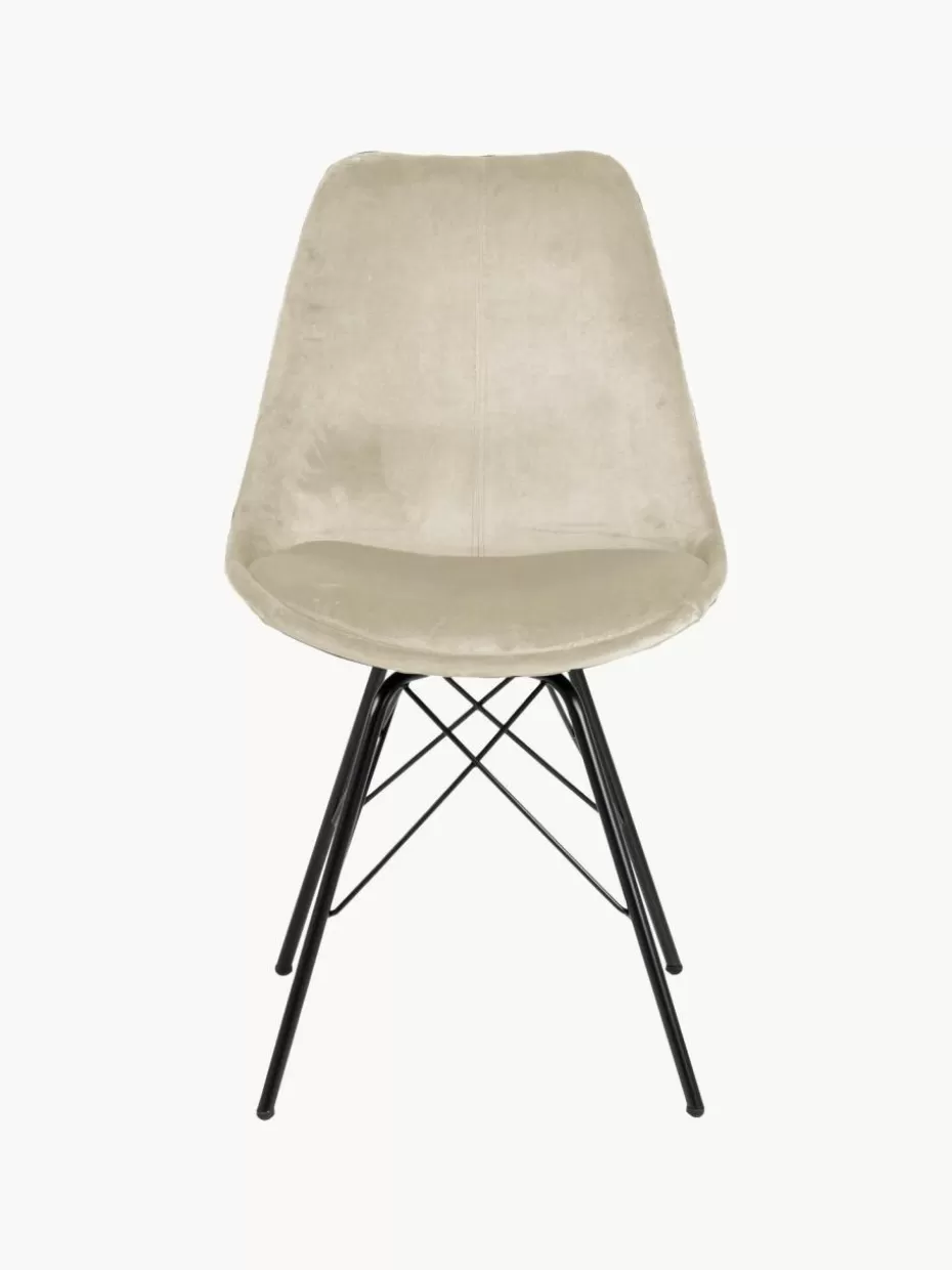 Stühle-Westwing Samt-Polsterstühle Eris, 2 Stück Samt Beige, Schwarz matt