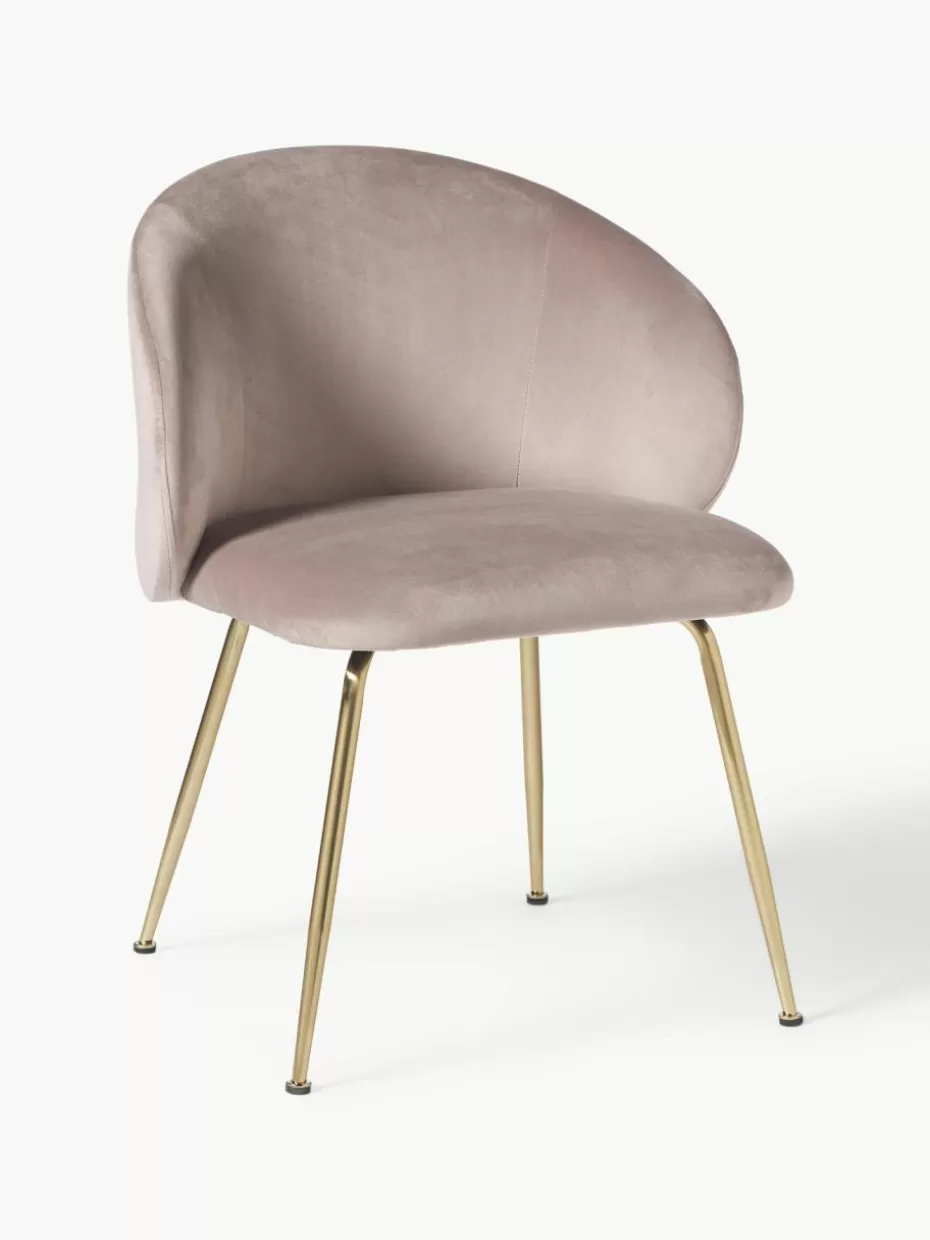 Stühle-Westwing Collection Samt-Polsterstühle Luisa, 2 Stück Samt Hellbeige, Goldfarben glänzend