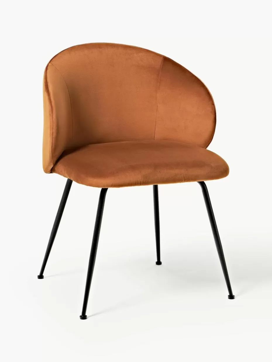 Stühle-Westwing Collection Samt-Polsterstühle Luisa, 2 Stück Samt Hellbraun, Schwarz matt