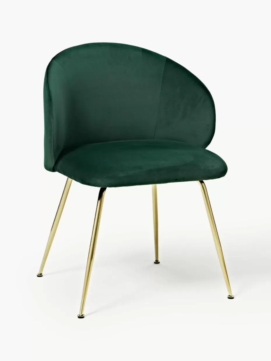 Stühle-Westwing Collection Samt-Polsterstühle Luisa, 2 Stück Samt Dunkelgrün, Goldfarben glänzend