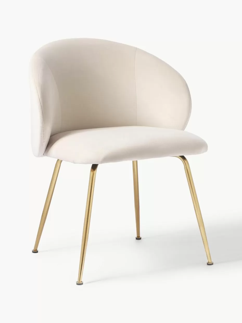 Stühle-Westwing Collection Samt-Polsterstühle Luisa, 2 Stück Samt Cremeweiß, Goldfarben glänzend
