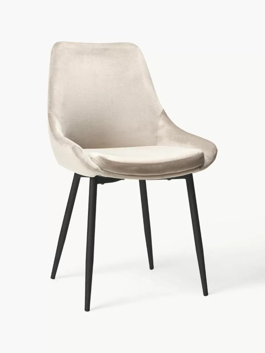 Stühle-Rowico Samt-Polsterstühle Sierra, 2 Stück Samt Hellbeige, Schwarz