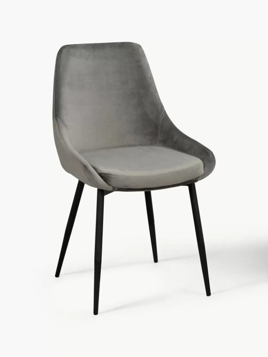 Stühle-Rowico Samt-Polsterstühle Sierra, 2 Stück Samt Grau, Schwarz