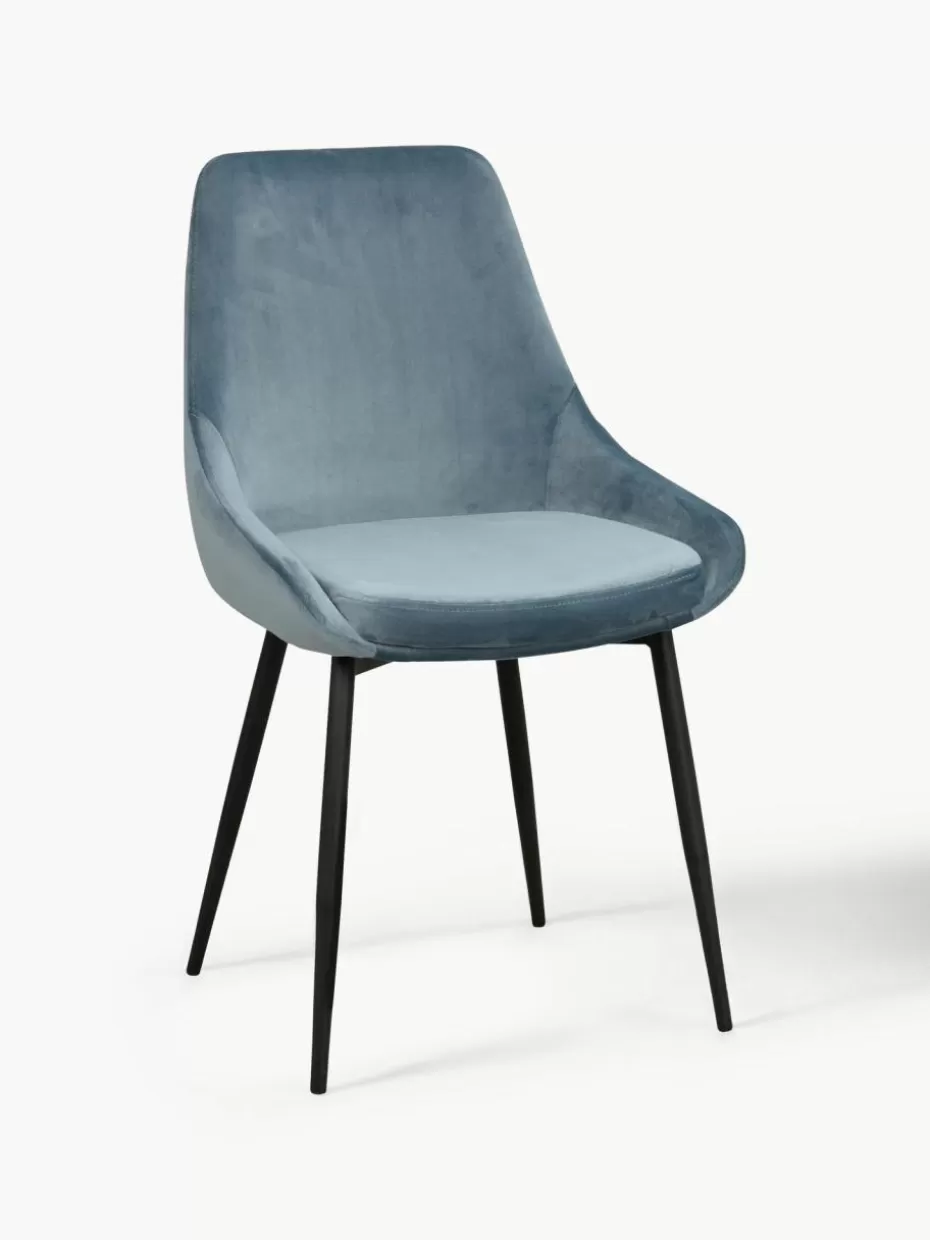 Stühle-Rowico Samt-Polsterstühle Sierra, 2 Stück Samt Graublau, Schwarz