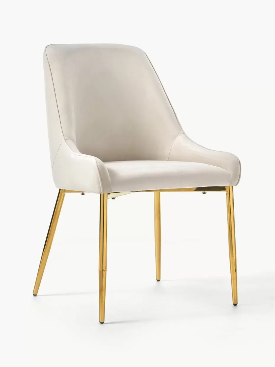 Stühle-Westwing Collection Samt-Polsterstuhl Ava Samt Hellbeige, Goldfarben glänzend