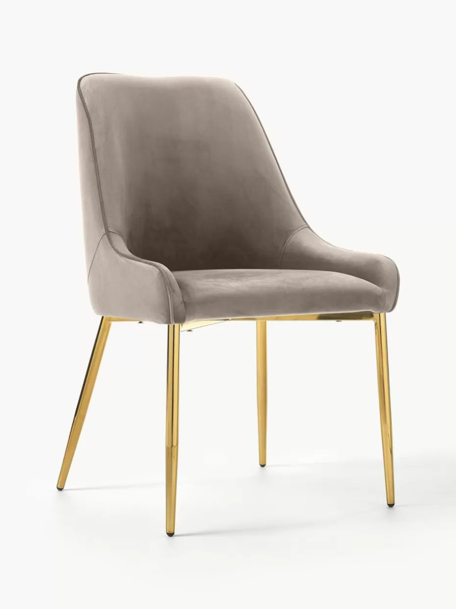 Stühle-Westwing Collection Samt-Polsterstuhl Ava Samt Taupe, Goldfarben glänzend