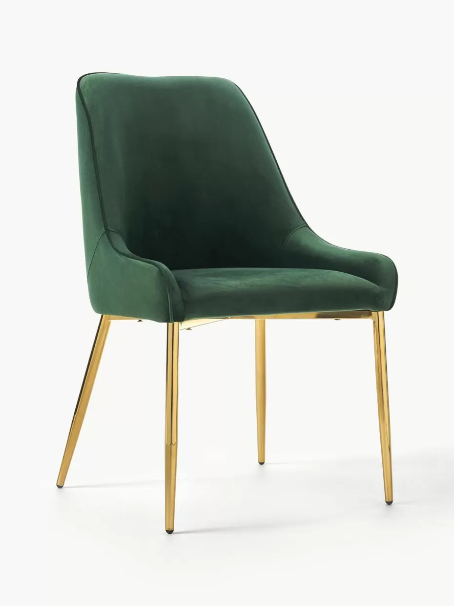 Stühle-Westwing Collection Samt-Polsterstuhl Ava Samt Dunkelgrün, Goldfarben glänzend