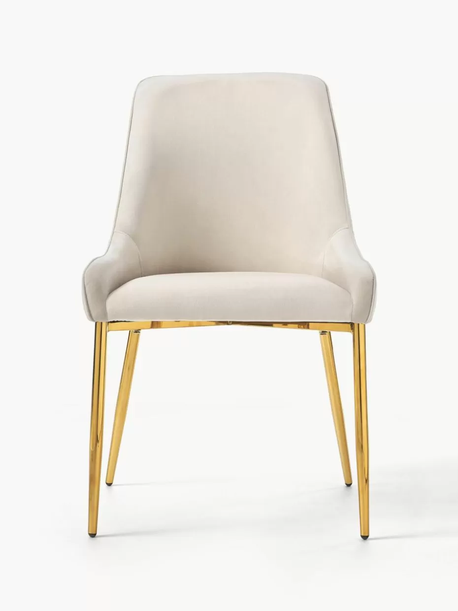 Stühle-Westwing Collection Samt-Polsterstuhl Ava Samt Hellbeige, Goldfarben glänzend