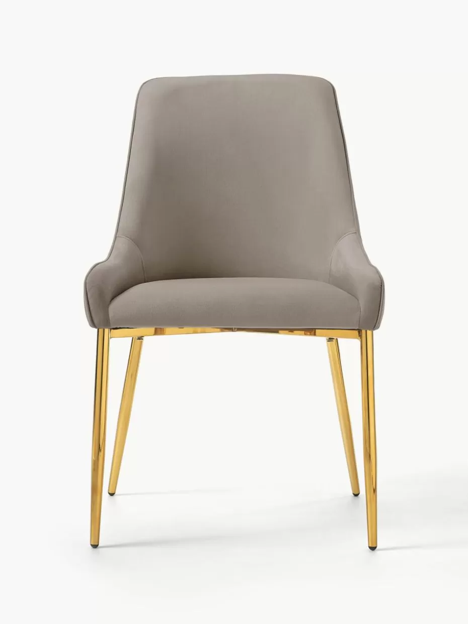 Stühle-Westwing Collection Samt-Polsterstuhl Ava Samt Taupe, Goldfarben glänzend