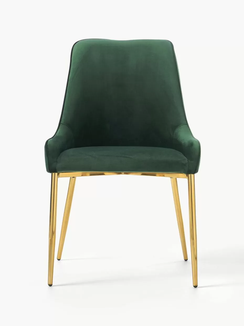 Stühle-Westwing Collection Samt-Polsterstuhl Ava Samt Dunkelgrün, Goldfarben glänzend