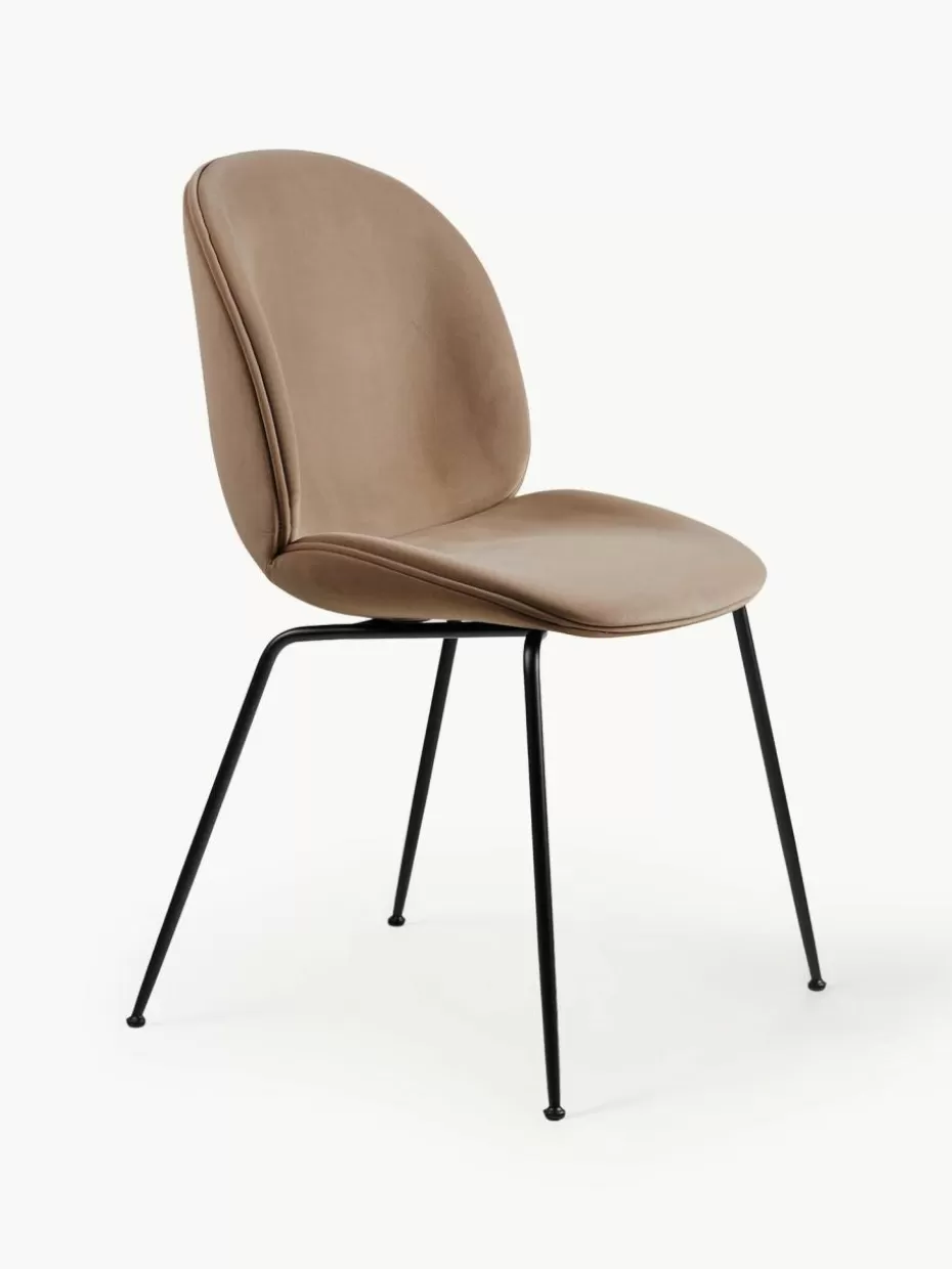 Stühle-GUBI Samt-Polsterstuhl Beetle Samt Beige, Schwarz matt