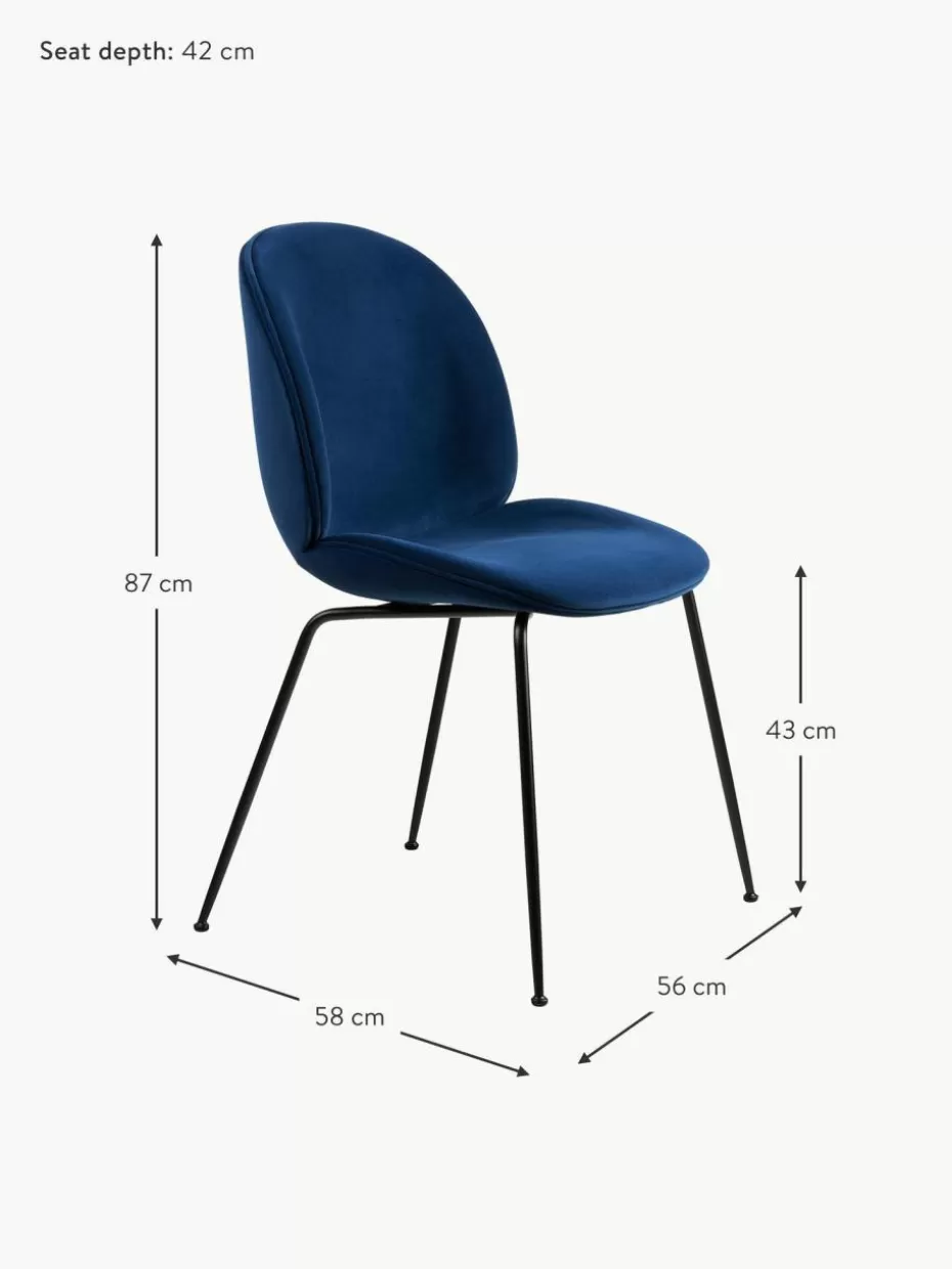 Stühle-GUBI Samt-Polsterstuhl Beetle Samt Dunkelblau, Schwarz matt