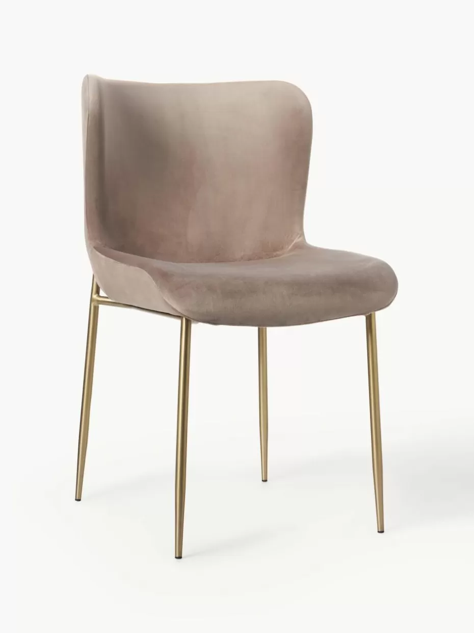 Stühle-Westwing Collection Samt-Polsterstuhl Tess Samt Beige, Goldfarben matt