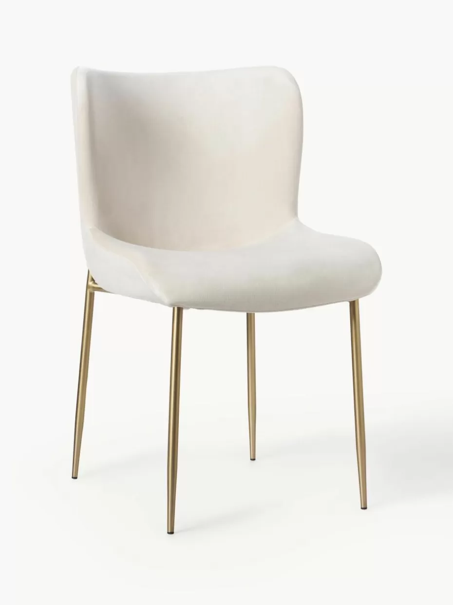 Stühle-Westwing Collection Samt-Polsterstuhl Tess Samt Hellbeige, Goldfarben matt