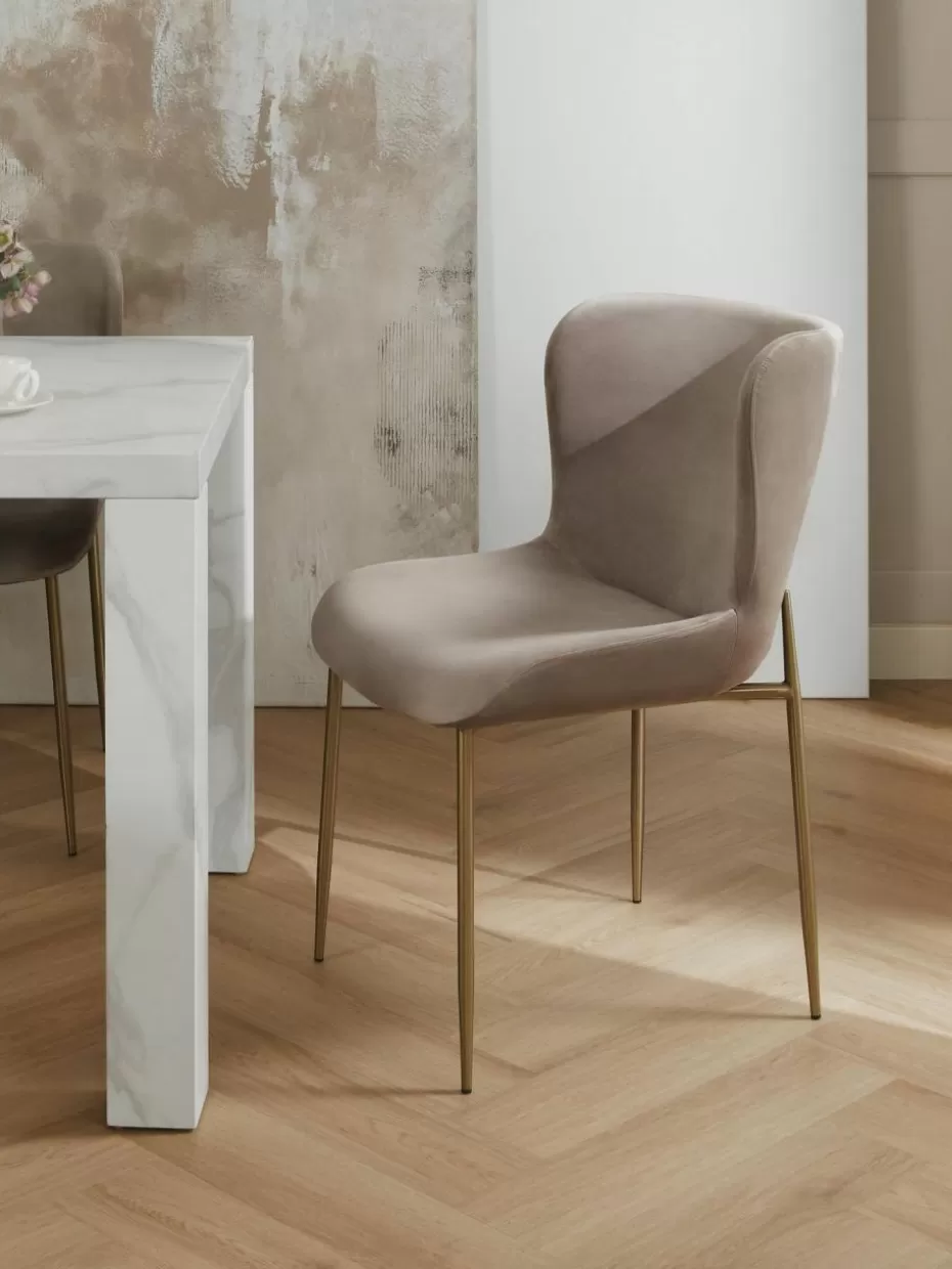 Stühle-Westwing Collection Samt-Polsterstuhl Tess Samt Beige, Goldfarben matt