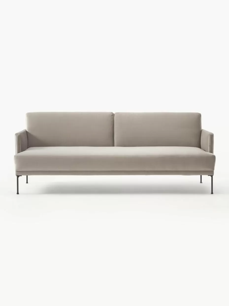 Sofas | Sofaserien-Westwing Collection Samt-Schlafsofa Fluente (3-Sitzer) Samt Greige