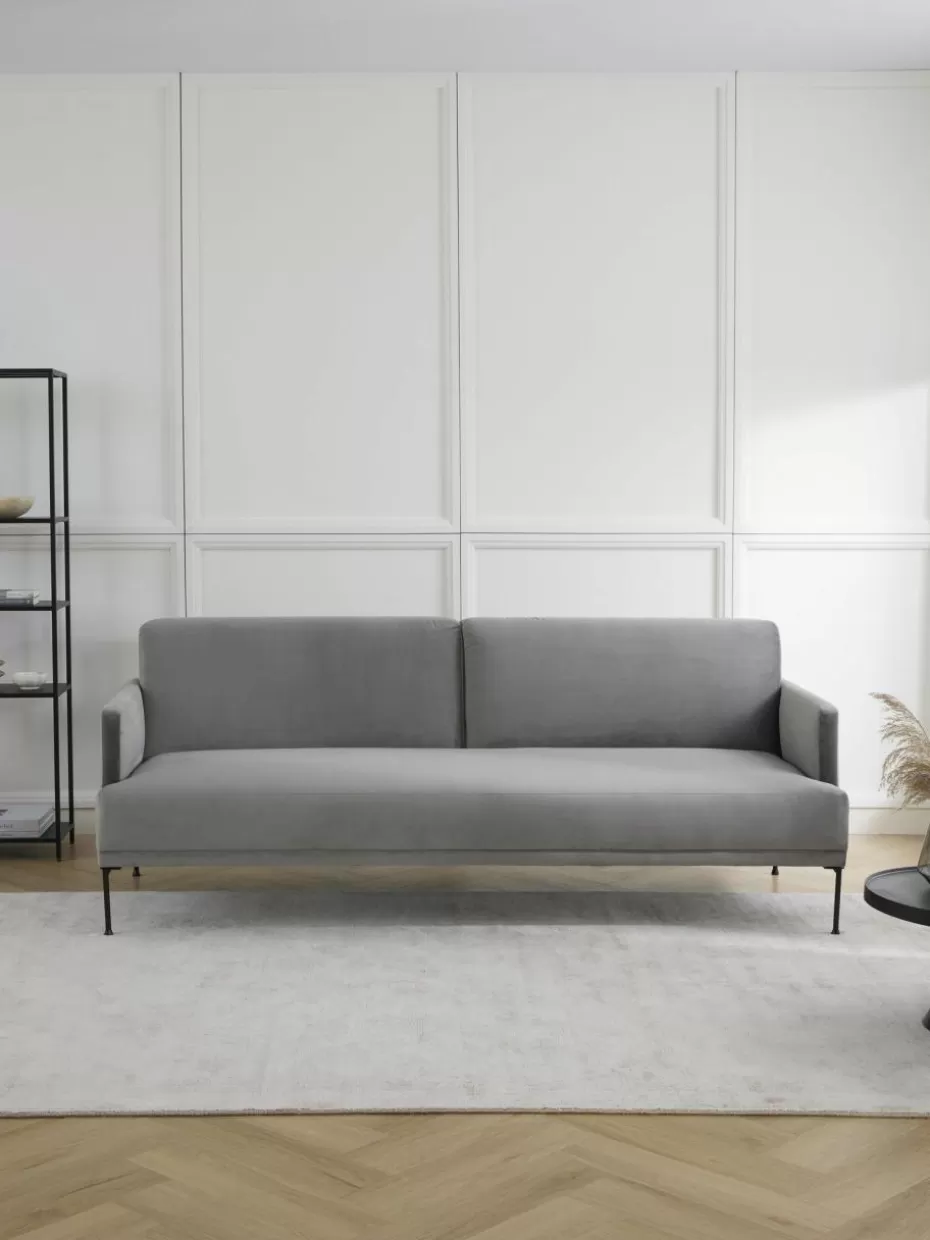 Sofas | Sofaserien-Westwing Collection Samt-Schlafsofa Fluente (3-Sitzer) Samt Grau