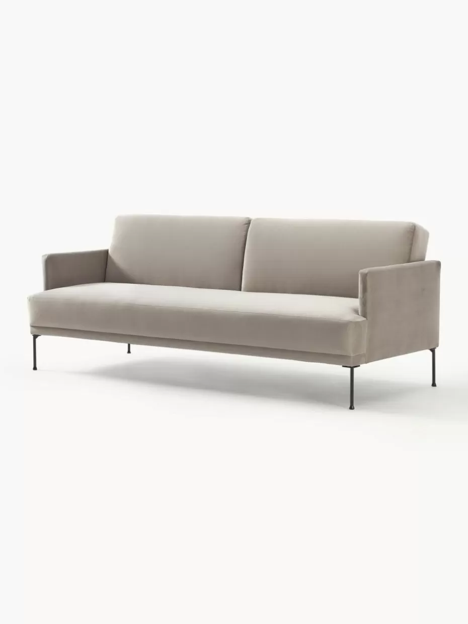 Sofas | Sofaserien-Westwing Collection Samt-Schlafsofa Fluente (3-Sitzer) Samt Greige