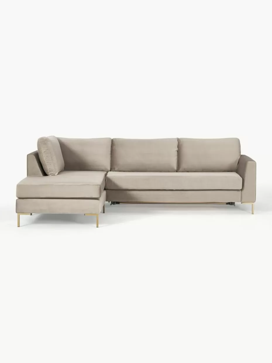 Sofas | Sofaserien-Westwing Collection Samt-Schlafsofa Luna (3-Sitzer) mit Matratze Samt Greige