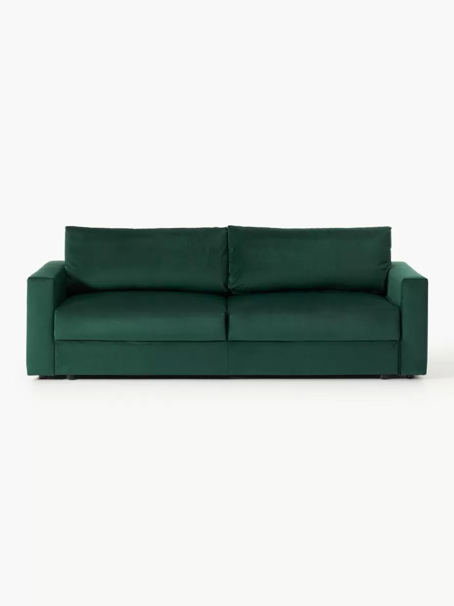 Sofas-Westwing Collection Samt-Schlafsofa Tasha (3-Sitzer) mit Stauraum Samt Dunkelgrün