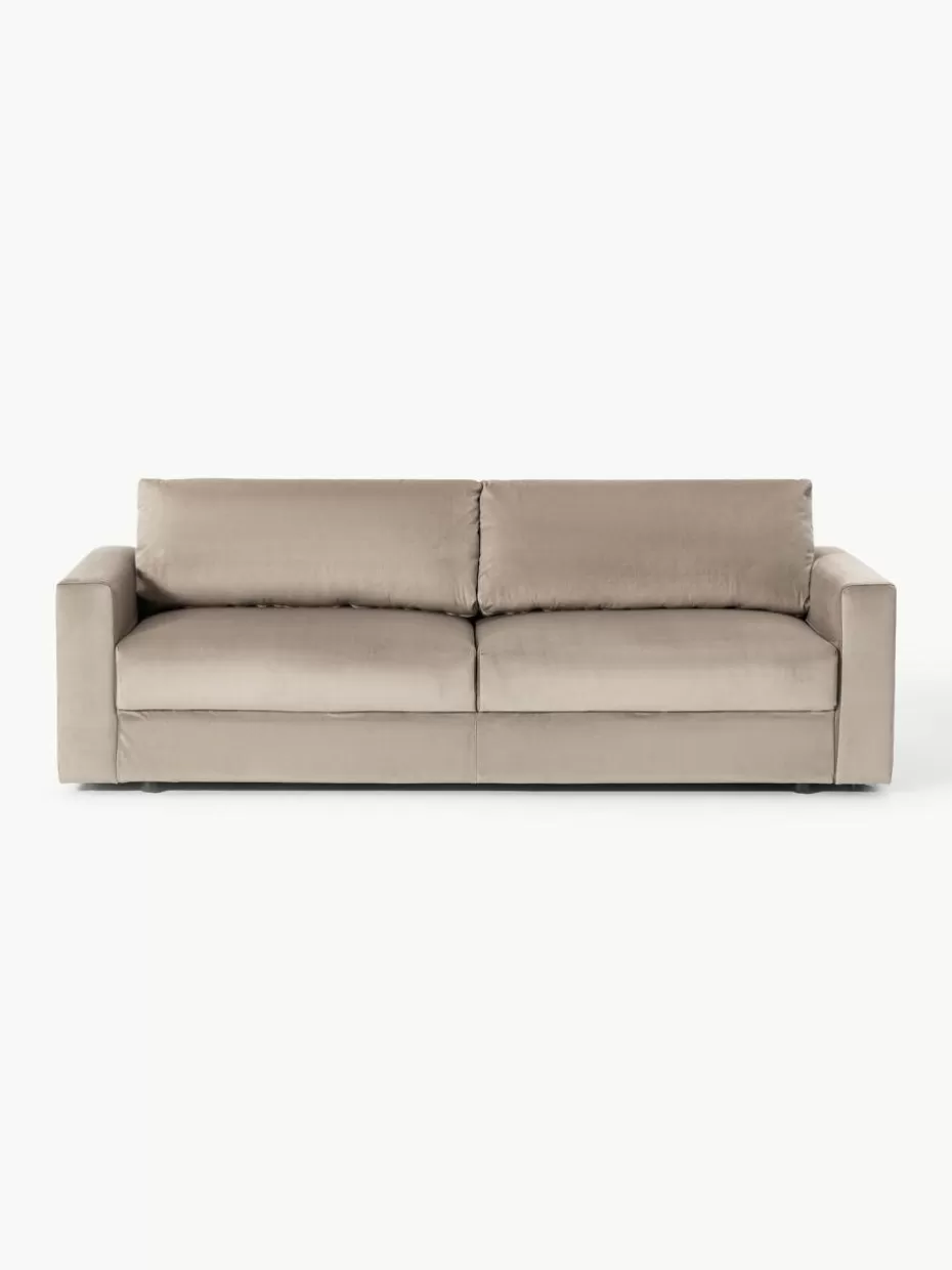 Sofas-Westwing Collection Samt-Schlafsofa Tasha (3-Sitzer) mit Stauraum Samt Taupe