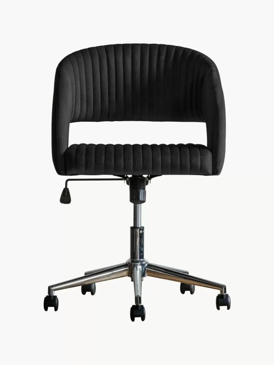 Schreibtischstühle-Westwing Samt-Schreibtischstuhl Murray, höhenverstellbar Samt Schwarz, Silberfarben