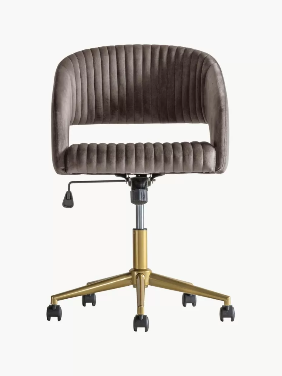 Schreibtischstühle-Westwing Samt-Schreibtischstuhl Murray, höhenverstellbar Samt Dunkelgrau, Goldfarben