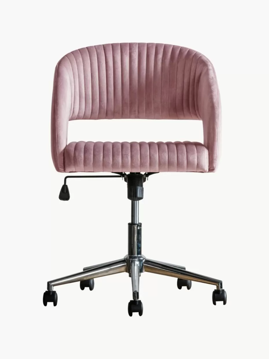 Schreibtischstühle-Westwing Samt-Schreibtischstuhl Murray, höhenverstellbar Samt Hellrosa, Silberfarben