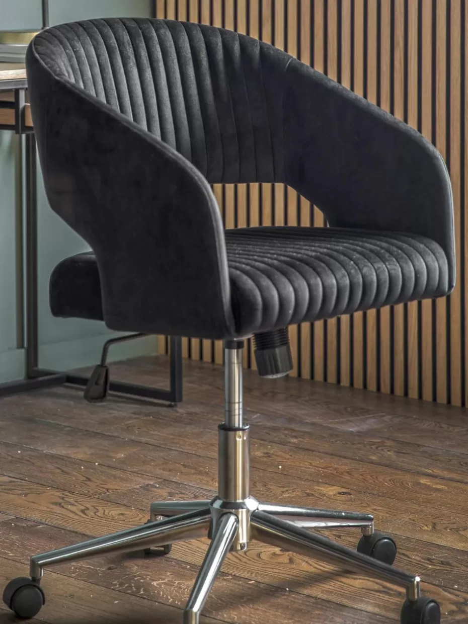 Schreibtischstühle-Westwing Samt-Schreibtischstuhl Murray, höhenverstellbar Samt Schwarz, Silberfarben