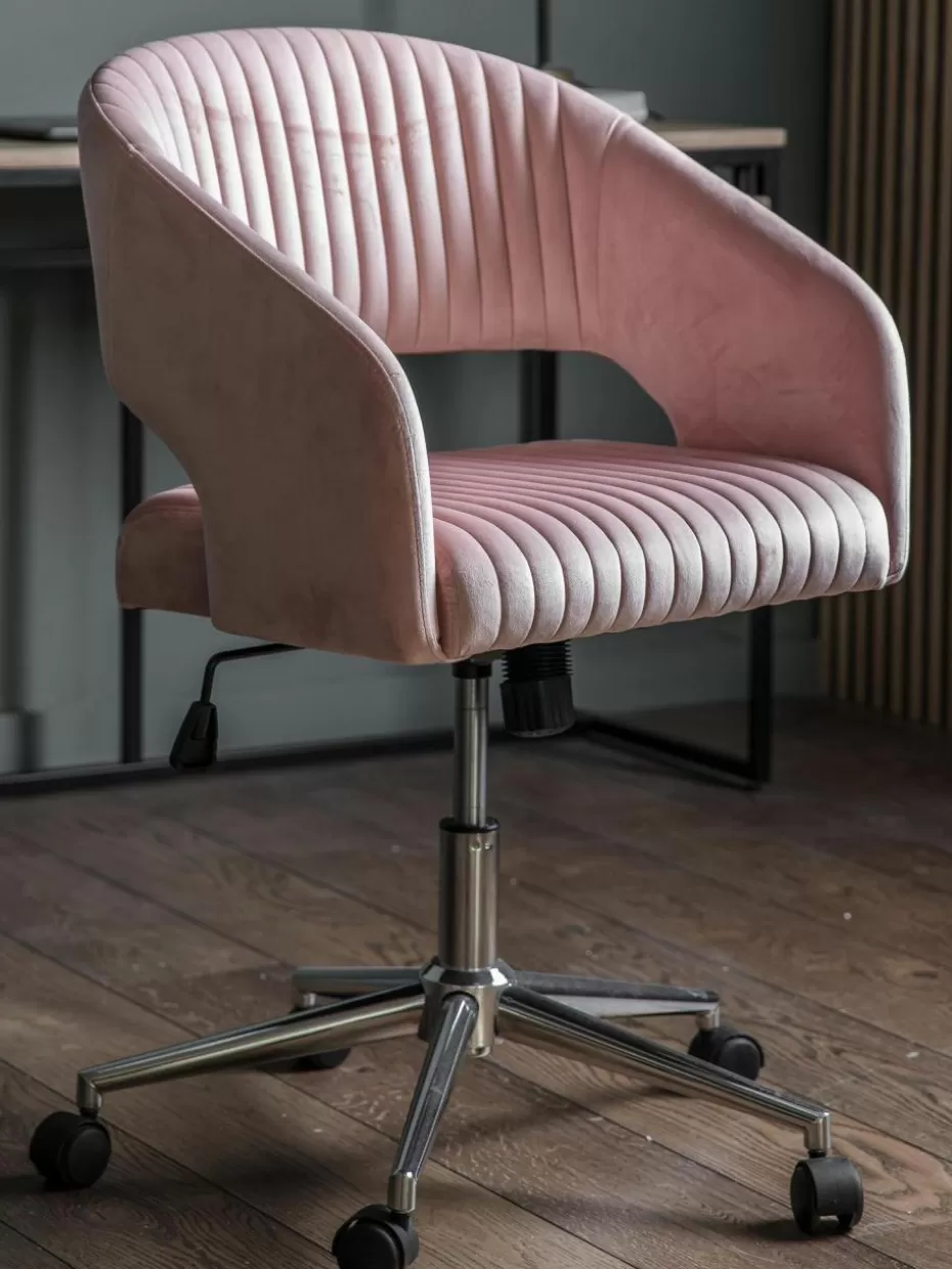 Schreibtischstühle-Westwing Samt-Schreibtischstuhl Murray, höhenverstellbar Samt Hellrosa, Silberfarben