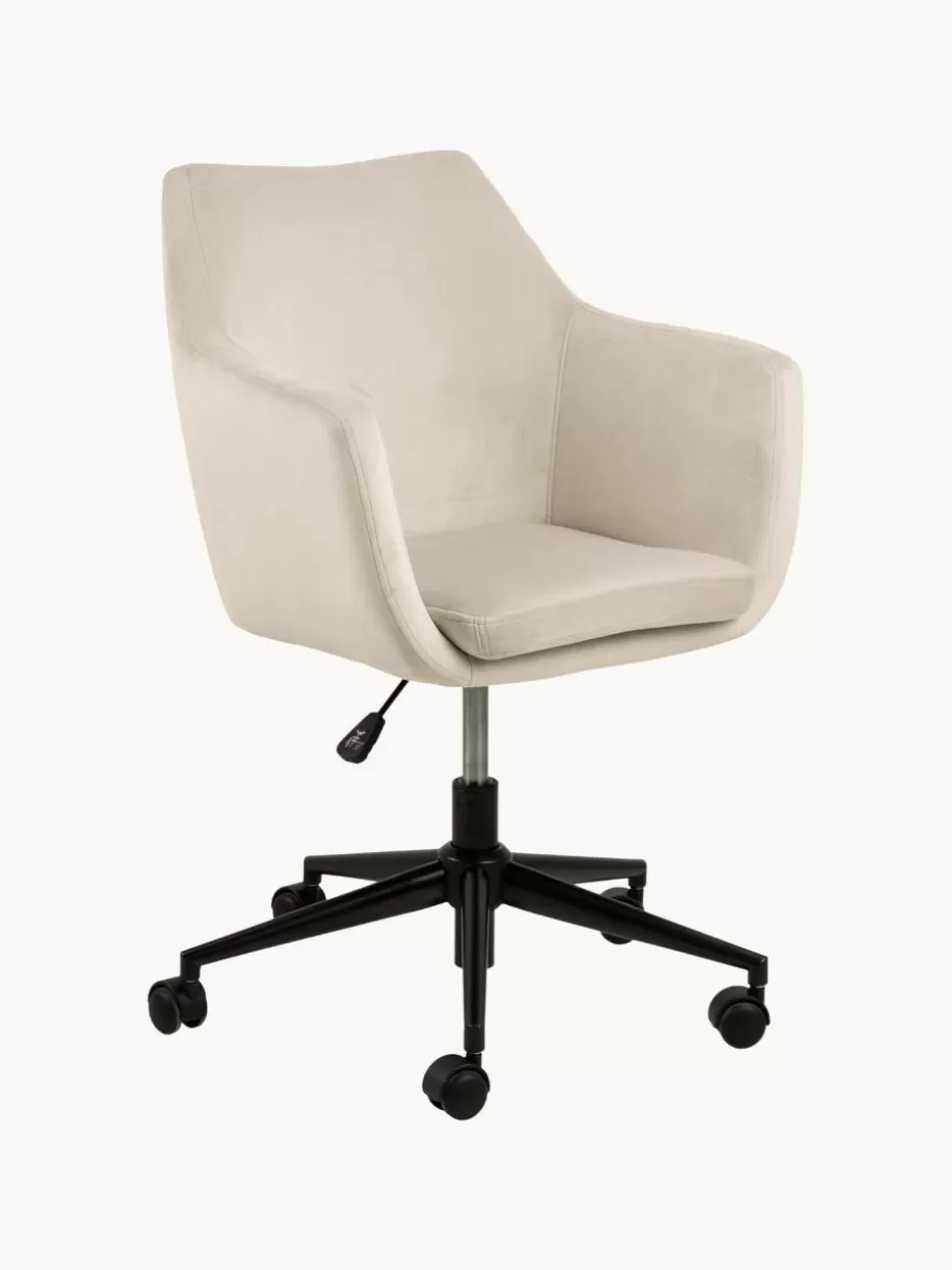 Schreibtischstühle-Westwing Samt-Schreibtischstuhl Nora, höhenverstellbar Samt Hellbeige