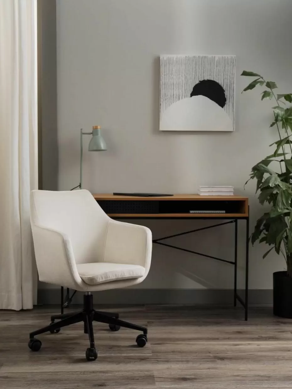 Schreibtischstühle-Westwing Samt-Schreibtischstuhl Nora, höhenverstellbar Samt Hellbeige