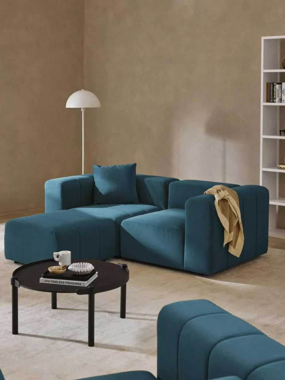Hocker | Sofaserien-Westwing Collection Samt-Sofa-Hocker Lena Samt Petrol