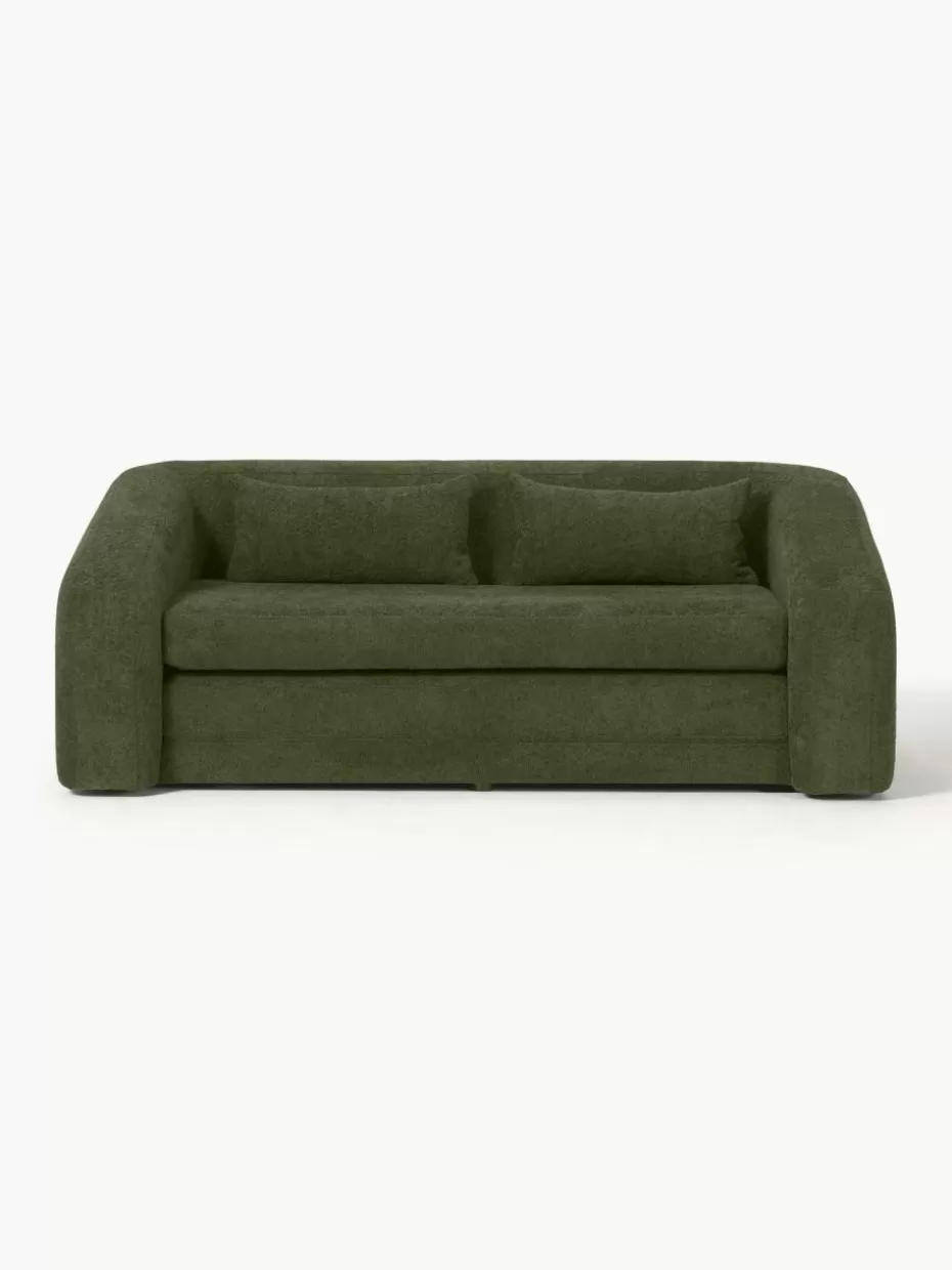 Sofas | Sofaserien-Westwing Collection Schlafsofa Eliot (2-Sitzer) aus Teddy-Bouclé Teddy-Bouclé Dunkelgrün