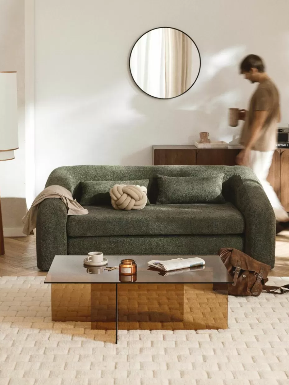 Sofas | Sofaserien-Westwing Collection Schlafsofa Eliot (2-Sitzer) aus Teddy-Bouclé Teddy-Bouclé Dunkelgrün