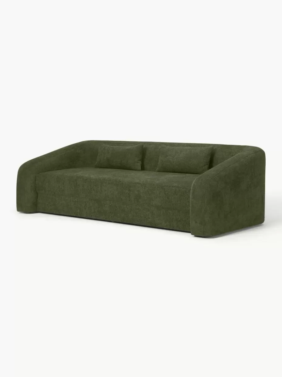 Sofas | Sofaserien-Westwing Collection Schlafsofa Eliot (3-Sitzer) aus Teddy-Bouclé Teddy-Bouclé Dunkelgrün