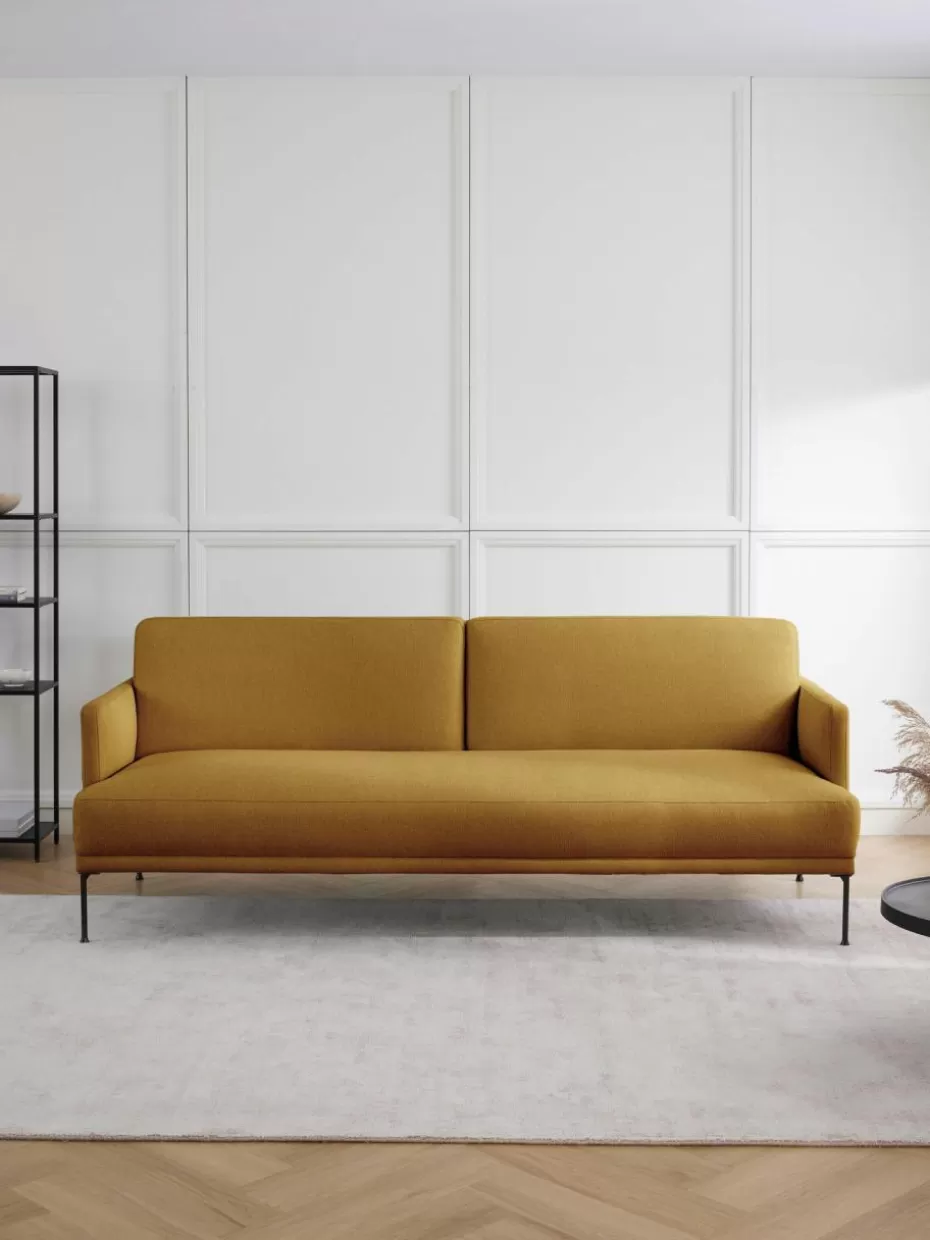 Sofas-Westwing Collection Schlafsofa Fluente (3-Sitzer) Webstoff Ocker