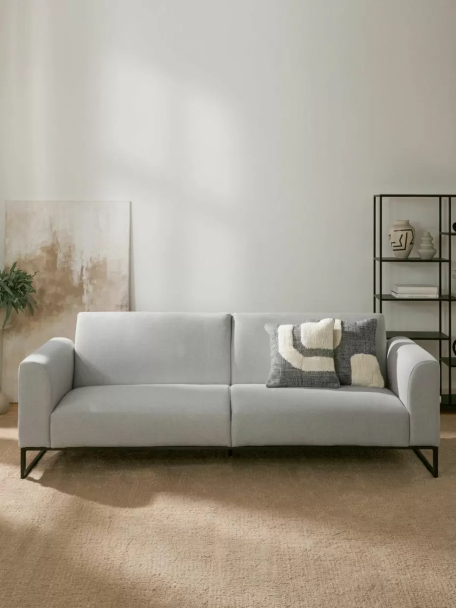 Sofas-Westwing Collection Schlafsofa Josephine (3-Sitzer) Webstoff Hellgrau