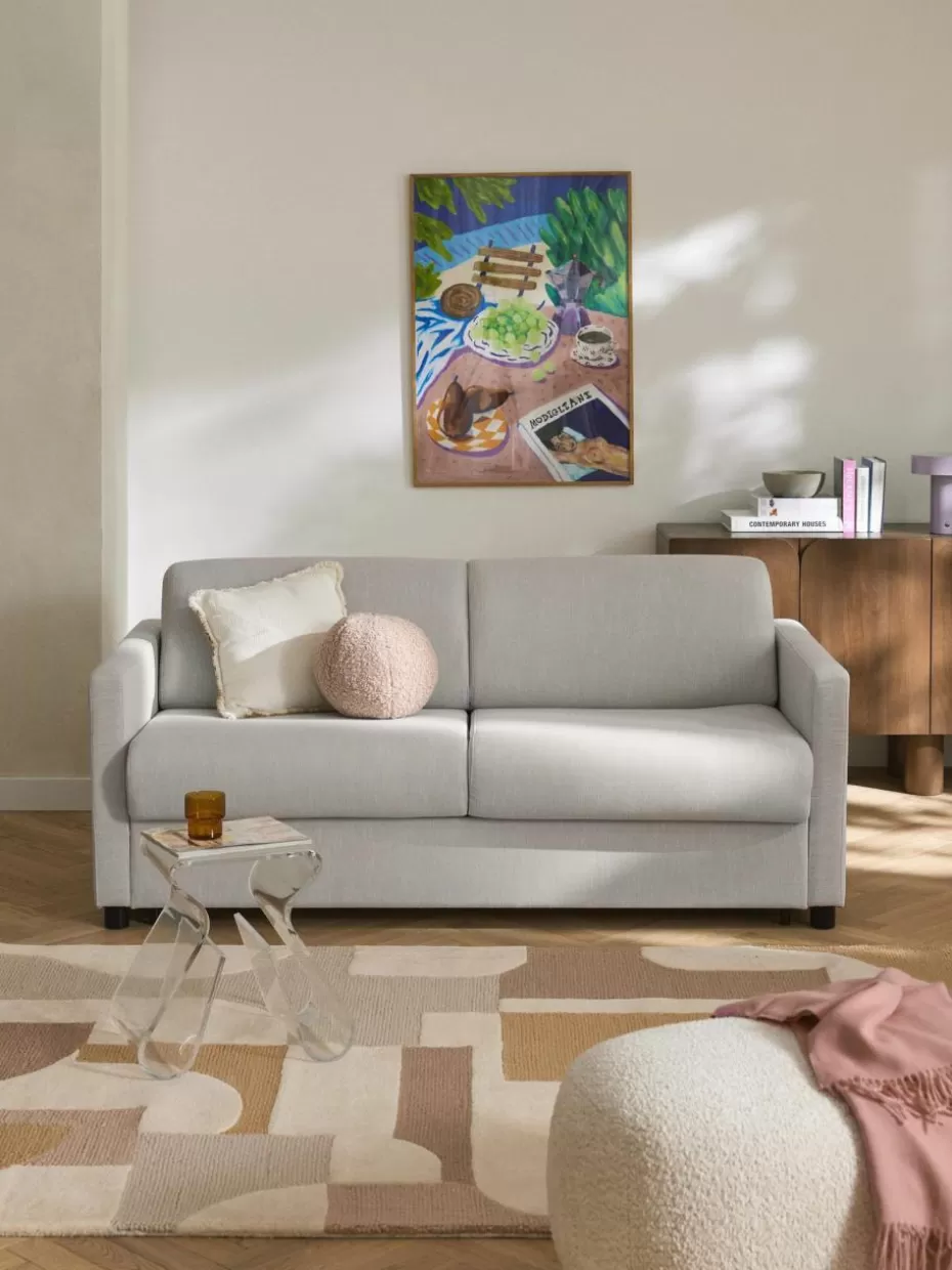 Sofas-Westwing Collection Schlafsofa Morgan (2-Sitzer) mit Matratze Webstoff Greige