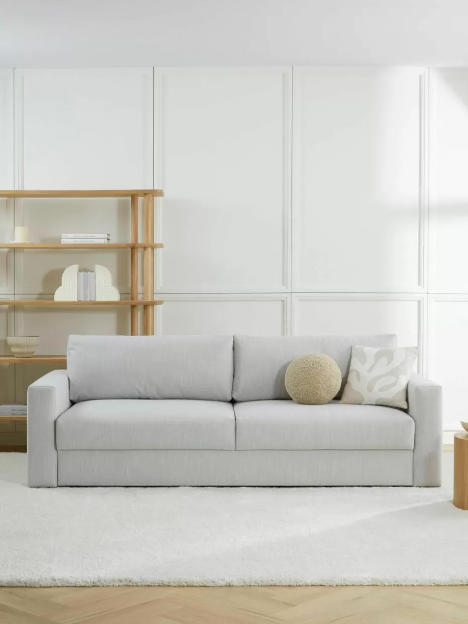Sofas-Westwing Collection Schlafsofa Tasha (3-Sitzer) mit Stauraum Webstoff Hellgrau