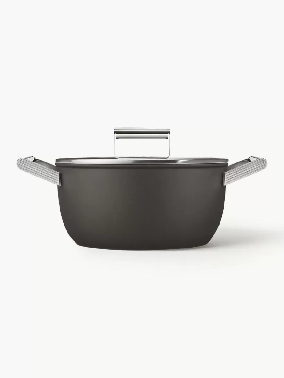 Töpfe-Smeg Schmortopf 50's Style mit Deckel und Antihaftbeschichtung Schwarz