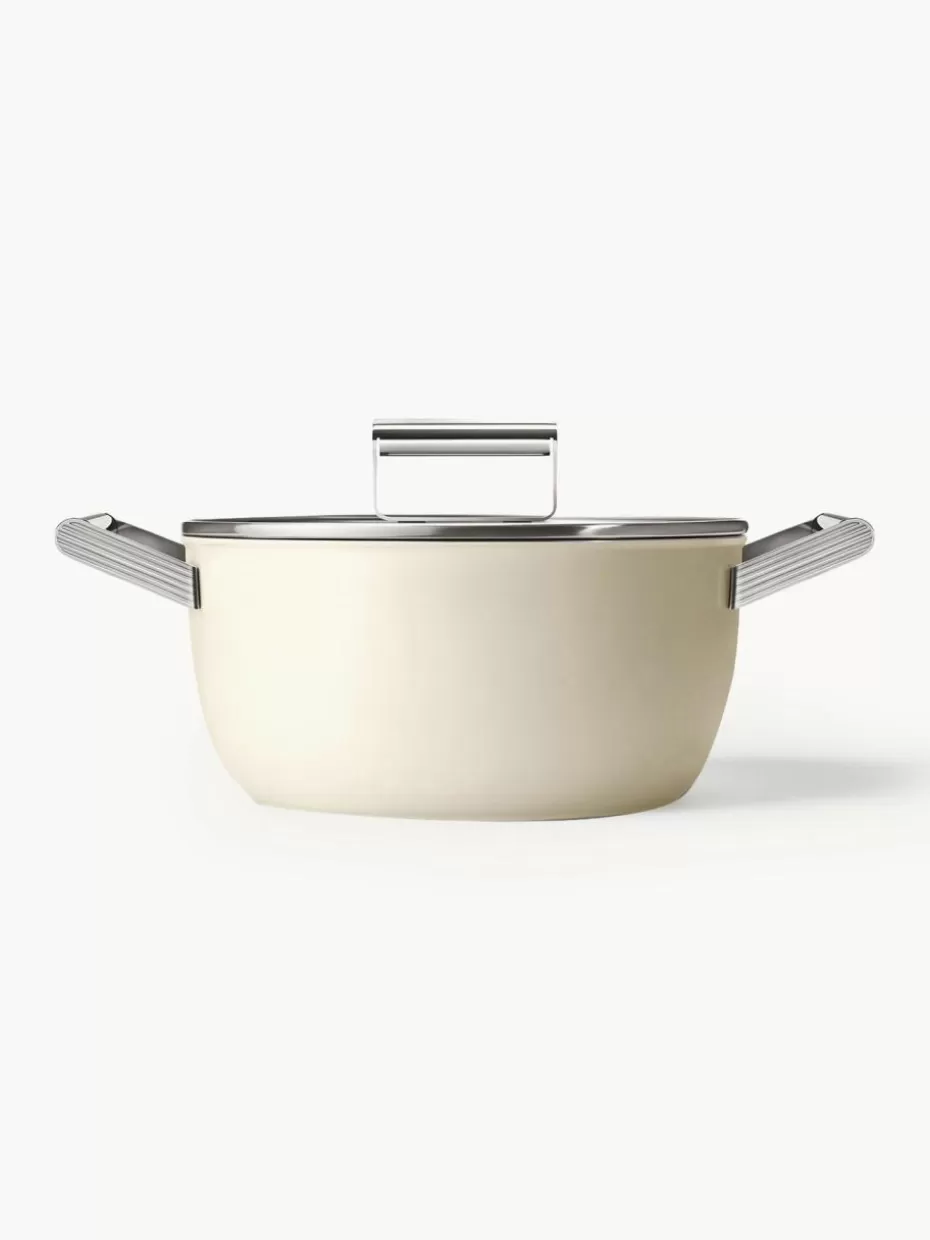 Töpfe-Smeg Schmortopf 50's Style mit Deckel und Antihaftbeschichtung Off White