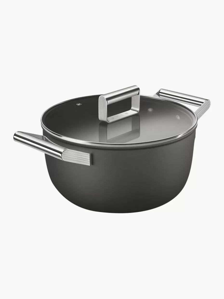 Töpfe-Smeg Schmortopf 50's Style mit Deckel und Antihaftbeschichtung Schwarz